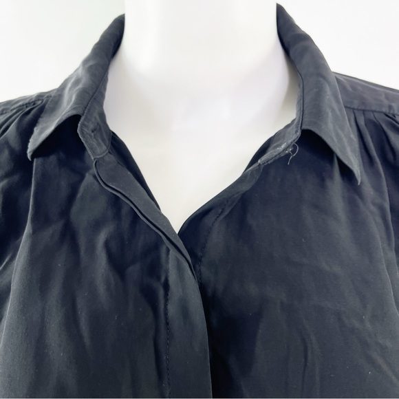 Frame Women's Black Trumpet Sleeve 100% Silk Collared Button Up Shirt Size S - Picture 2 of 11